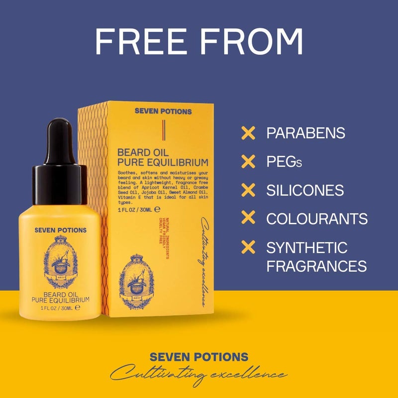 SEVEN POTIONS Natural Beard Oil for Men 1 FL OZ / 30ml â€” Fragrance Free & Unscented Beard Softener & Conditioner â€” Vegan Conditioning Oil That Helps Prevent Itch & Dandruff (Pure Equilibrium) - Image 5
